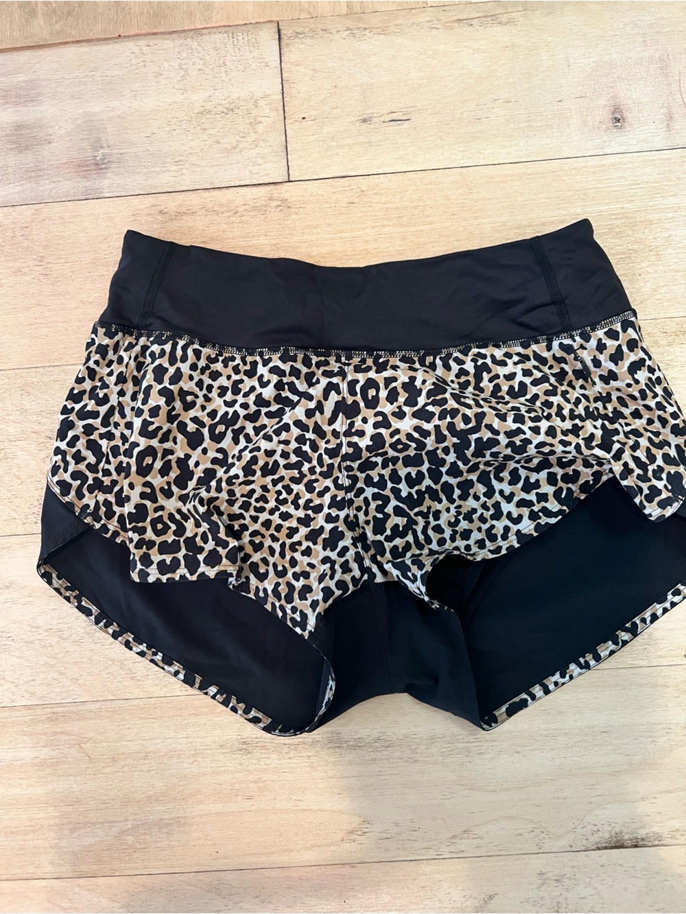 Outdoor Voices Leopard Print Active Shorts - Black & Tan